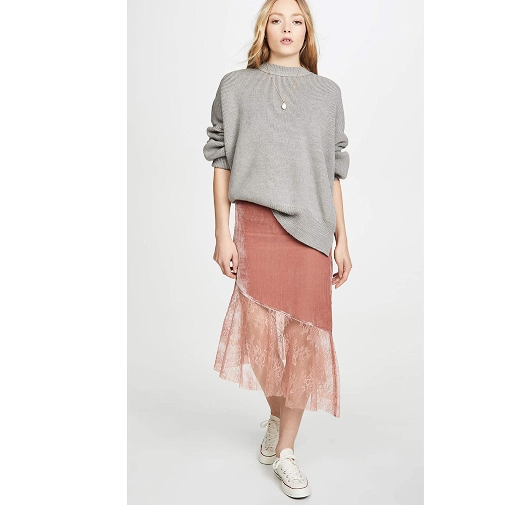 NWT Free People Asymmetrical Velvet & Lace Skirt in Rust and Blush